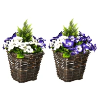 Outsunny Small Artificial Plants, 2 Pieces Artificial Phalaenopsis Decorative Plant with Straw Plaiting Pot, 45cm, White Purple(m-1)