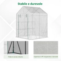 Outsunny Serra da Giardino per Esterni in Acciaio e PE con 2 Scaffali e Porta Avvolgibile, 143x143x195 cm, Bianco(m-4)