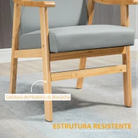 HOMCOM Poltrona de Estilo Nórdico com Encosto Alto Estofada em PU com Apoio para os Braços e Estrutura de Madeira 62x75x115cm Cinza e Madeira(m-6)