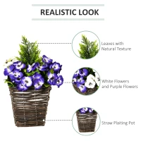 Outsunny Small Artificial Plants, 2 Pieces Artificial Phalaenopsis Decorative Plant with Straw Plaiting Pot, 45cm, White Purple(m-5)