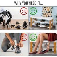 HOMCOM 3-Tier Shoe Bench, Bamboo Shoe Rack with Hidden Storage Compartment, Slatted Open Shelves, Hallway Storage Unit with Wooden Frame, Natural(m-7)