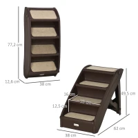 PawHut Foldable Four-Step Pet Stairs, for Cats, Small Miniature Dogs, with Non-Slip Mats 62 x 38 x 49.5cm - Dark Brown(m-3)