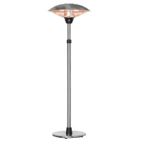 Outsunny 3KW Electric Patio Heater with 3 Heat Settings, Freestanding Infrared Outdoor Heater with Adjustable Height and 5M Extra Long Power Lead, Aluminium Alloy, Silver(m-1)