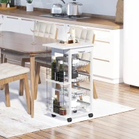 HOMCOM Rolling Kitchen Cart, Utility Storage Cart with 4 Basket Drawers & Side Racks, Wheels for Dining Room, White(m-11)