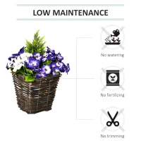 Outsunny Small Artificial Plants, 2 Pieces Artificial Phalaenopsis Decorative Plant with Straw Plaiting Pot, 45cm, White Purple(m-6)