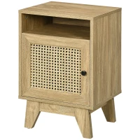 HOMCOM Bedside Table with Rattan Element, Side End Table with Shelf and Cupboard, 39cmx35cmx60cm, Natural(m-11)