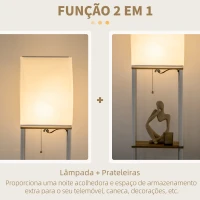 HOMCOM Candeeiro de Pé Moderno com Prateleiras com Ecrã de Tecido e Interruptor de Pé 26x26x159cm Branco e Madeira(m-5)