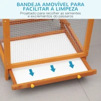 PawHut Gaiola para Pássaros Grande 68x63x165cm de Madeira de Abeto com 2 Portas Bandeja Amovível e Teto Asfáltico Madeira(m-5)