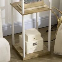 HOMCOM Candeeiro de Pé Moderno com Prateleiras com Ecrã de Tecido e Interruptor de Pé 26x26x159cm Branco e Madeira(m-9)