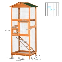 PawHut Gaiola para Pássaros Grande 68x63x165cm de Madeira de Abeto com 2 Portas Bandeja Amovível e Teto Asfáltico Madeira(m-3)