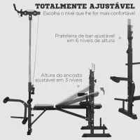 HOMCOM Banco de Pesos Multi Funcional Banco de Musculação Ajustável em 6 Posições 180x134x200cm Prata e Preto(m-7)