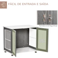 PawHut Gaiola para Cães de Madeira Mesa Auxiliar com Bancada de Armazenamento 2 Portas com Fechadura 85x55x75cm Cinza(m-6)