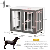 PawHut Gaiola para Cães de Madeira Mesa Auxiliar com Bancada de Armazenamento 2 Portas com Fechadura 85x55x75cm Cinza(m-3)