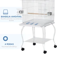 PawHut Gaiola para Pássaros com Rodas Bandeja Amovível Portas Comedouro Poleiro e Prateleira Inferior 50x49x137cm Branco(m-5)
