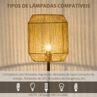 HOMCOM Candeeiro de Pé com Ecrã de Corda de Papel e Interruptor de Pé Lâmpada E27 Máx. 40W  Ø26x158cm Natural e Preto(m-7)