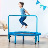 ZONEKIZ Trampolim Infantil 3 em 1 para Crianças de 1-6 Anos com Corrimão Amovível Mini Trampolim para Interior Ø96x74cm Azul(m-2)