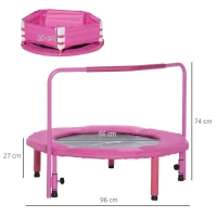 ZONEKIZ Trampolim Infantil 3 em 1 para Crianças de 1-6 Anos com Corrimão Amovível Mini Trampolim para Interior Ø96x74cm Rosa(m-3)