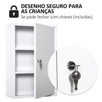 kleankin Armário Farmácia de Parede com 3 Prateleiras de Armazenamento e Fechadura com 2 Chaves 40x18x60cm Branco(m-4)