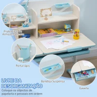 HOMCOM Conjunto de Secretária e Cadeira para Crianças com Altura Ajustável e Bancada Inclinável 80x52x88x109cm e 35,5x44,5x66-80cm Azul(m-7)