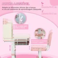 HOMCOM Conjunto de Secretária e Cadeira para Crianças com Altura Ajustável e Bancada Inclinável 80x52x88x109cm e 35,5x44,5x66-80cm Rosa(m-5)