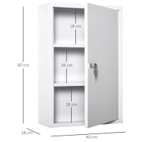 kleankin Armário Farmácia de Parede com 3 Prateleiras de Armazenamento e Fechadura com 2 Chaves 40x18x60cm Branco(m-3)
