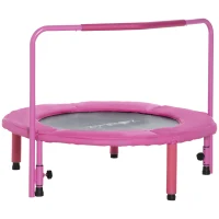 ZONEKIZ Trampolim Infantil 3 em 1 para Crianças de 1-6 Anos com Corrimão Amovível Mini Trampolim para Interior Ø96x74cm Rosa(m-10)