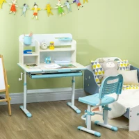 HOMCOM Conjunto de Secretária e Cadeira para Crianças com Altura Ajustável e Bancada Inclinável 80x52x88x109cm e 35,5x44,5x66-80cm Azul(m-4)