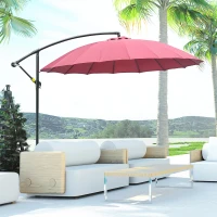 Outsunny Sombrilla Ø300 cm Parasol de Jardín con Manivela Manual 18 Costillas y Base Cruzada Rojo(m-8)