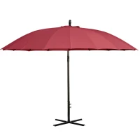 Outsunny Sombrilla Ø300 cm Parasol de Jardín con Manivela Manual 18 Costillas y Base Cruzada Rojo(m-10)