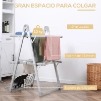 HOMCOM Tendedero Eléctrico Plegable de 2 Niveles Secador de Ropa y Zapatos de Aleación de Aluminio 66x64x101 cm Plata(m-4)