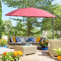 Outsunny Sombrilla Ø300 cm Parasol de Jardín con Manivela Manual 18 Costillas y Base Cruzada Rojo(m-9)