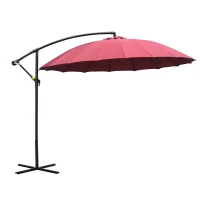 Outsunny Sombrilla Ø300 cm Parasol de Jardín con Manivela Manual 18 Costillas y Base Cruzada Rojo(m-1)