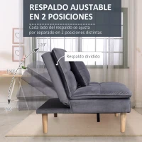 HOMCOM Sofá Cama de 3 Plazas Tapizado de Franela con Respaldo Ajustable Sofá Moderno para Salón Oficina 181x92x84cm Gris(m-5)