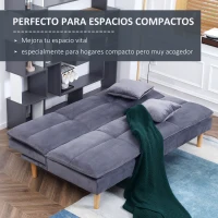 HOMCOM Sofá Cama de 3 Plazas Tapizado de Franela con Respaldo Ajustable Sofá Moderno para Salón Oficina 181x92x84cm Gris(m-6)