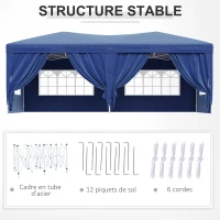 HOMCOM Tonnelle de Jardin pop-up 6 x 3 m Tente d'extérieur Tente de Reception Pliante pavillon chapiteau Barnum avec 4 parois latérales Oxford 210D Bleu Cote demontables(m-7)