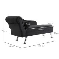 HOMCOM Velvet Upholstered Chaise Longue Sofa w/ Bolster Cushion Black(m-3)