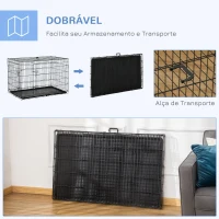 PawHut Gaiola para Cães com 2 Portas Gaiola para Animais de Estimação de Arame Dobrável com Alça de Transporte Aço 121x74,5x81cm Preto(m-8)