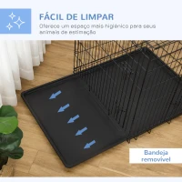 PawHut Gaiola para Cães Pequenos Gaiola para Animal de Estimação Dobrável com 2 Portas Alça de Transporte Bandeja Removível Aço 106x71x76cm Preto(m-7)