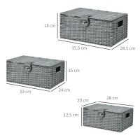 HOMCOM 3-Pack Storage Baskets made of PE Rattan, with Closure, Handles, 35.5 cm x 28.5 cm x 18 cm, Gray(m-3)