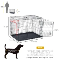 PawHut Gaiola para Cães Pequenos Gaiola para Animal de Estimação Dobrável com 2 Portas Alça de Transporte Bandeja Removível Aço 106x71x76cm Preto(m-3)