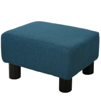 HOMCOM Footstool, Linen Upholstered Footrest, Small Ottoman Foot Rest with Wooden Frame for Living Room, 40 x 30 x 24cm, Blue(m-1)