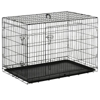 PawHut Gaiola para Cães Pequenos Gaiola para Animal de Estimação Dobrável com 2 Portas Alça de Transporte Bandeja Removível Aço 106x71x76cm Preto(m-1)