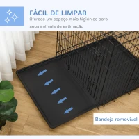 PawHut Gaiola para Cães com 2 Portas Gaiola para Animais de Estimação de Arame Dobrável com Alça de Transporte Aço 121x74,5x81cm Preto(m-7)