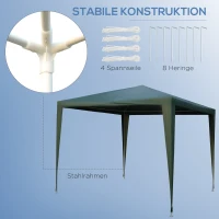 Outsunny Gartenpavillon Partyzelt Gartenpavillon Gartenzelt Festzelt Zelt Klicksystem 90 g/m² PE-Plane Stahl Dunkelgrün 2,7 x 2,7 m(m-5)