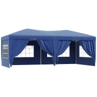 HOMCOM Tonnelle de Jardin pop-up 6 x 3 m Tente d'extérieur Tente de Reception Pliante pavillon chapiteau Barnum avec 4 parois latérales Oxford 210D Bleu Cote demontables(m-1)