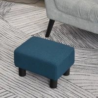 HOMCOM Footstool, Linen Upholstered Footrest, Small Ottoman Foot Rest with Wooden Frame for Living Room, 40 x 30 x 24cm, Blue(m-11)