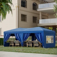 HOMCOM Tonnelle de Jardin pop-up 6 x 3 m Tente d'extérieur Tente de Reception Pliante pavillon chapiteau Barnum avec 4 parois latérales Oxford 210D Bleu Cote demontables(m-10)
