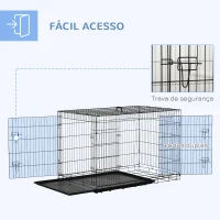 PawHut Gaiola para Cães com 2 Portas Gaiola para Animais de Estimação de Arame Dobrável com Alça de Transporte Aço 121x74,5x81cm Preto(m-5)