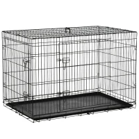 PawHut Gaiola para Cães com 2 Portas Gaiola para Animais de Estimação de Arame Dobrável com Alça de Transporte Aço 121x74,5x81cm Preto(m-1)