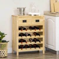 HOMCOM Liquor Cabinet Wine Storage Cabinet with 20-Bottle Wine Racks 2 Drawers for Kitchen Dining Room Natural Wood Effect(m-2)